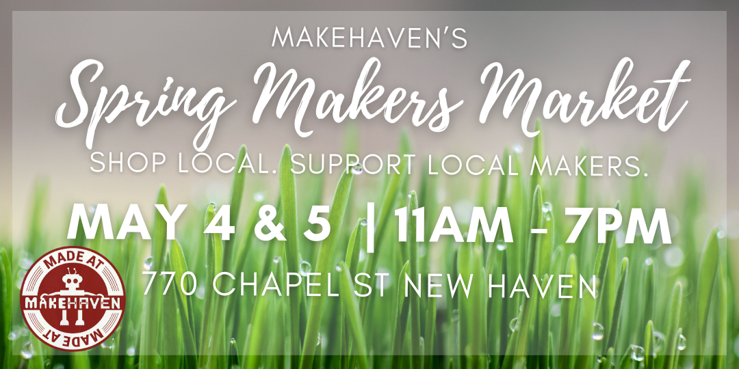 Picture of grass with the words "Spring Makers Market" and the dates and times for the market.